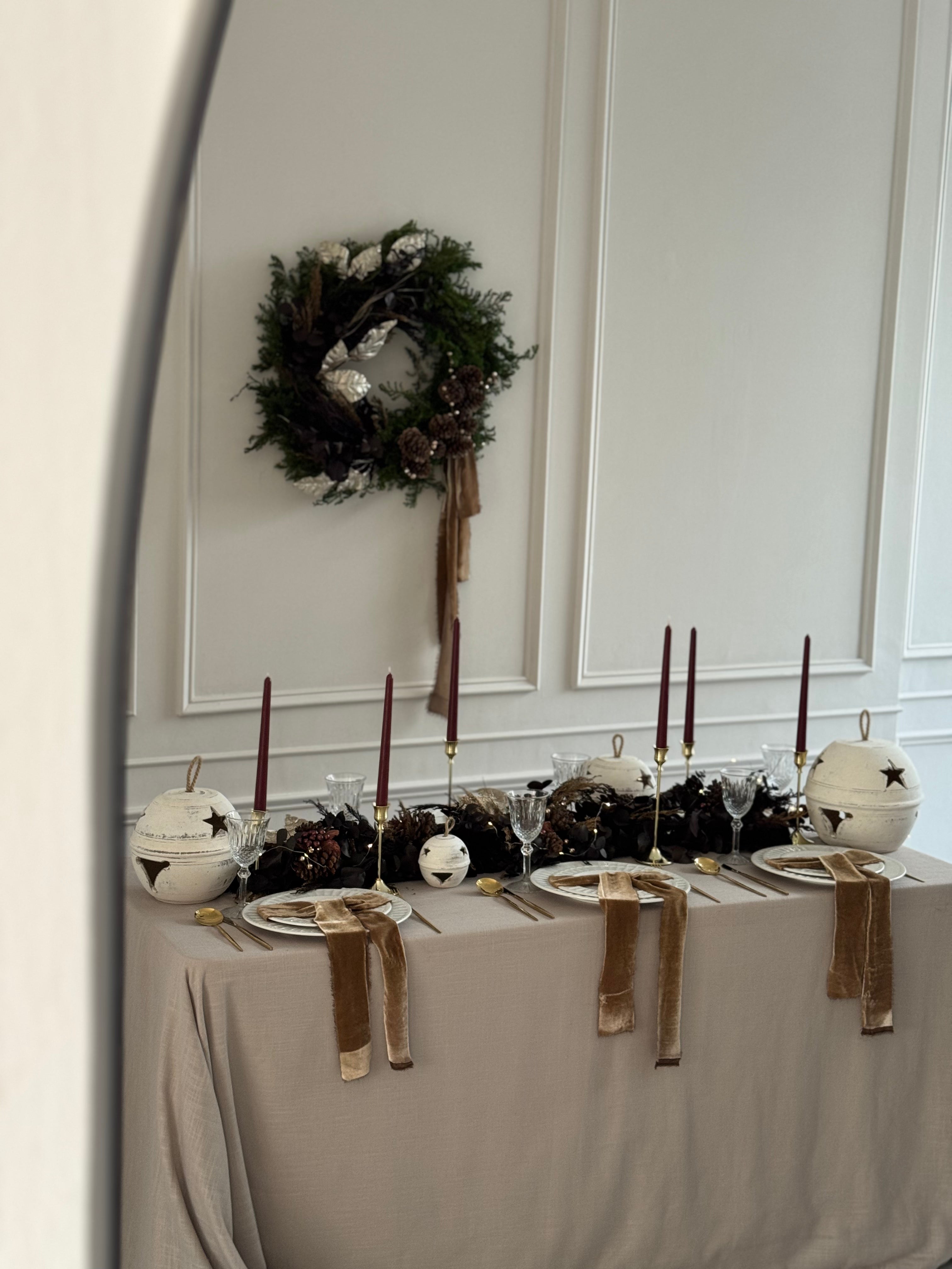 Cascabeles decorativos de barro blanco con iluminación LED, set de 3 piezas artesanales.
